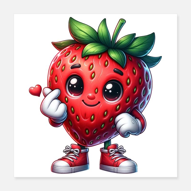 Erdbeere Herzhand Poster 40x40 cm