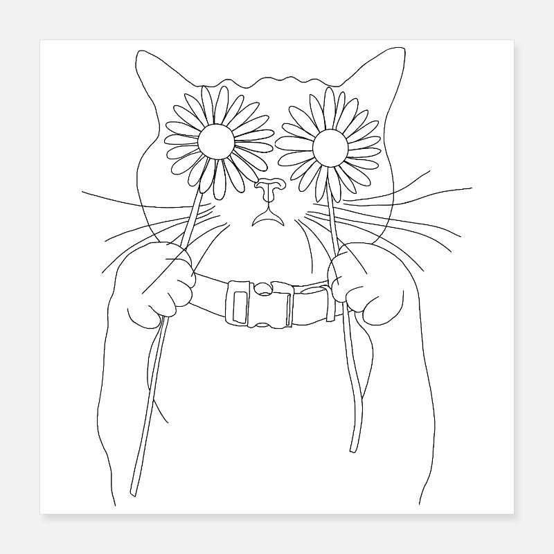 Chat aux marguerites Poster 40 x 40 cm