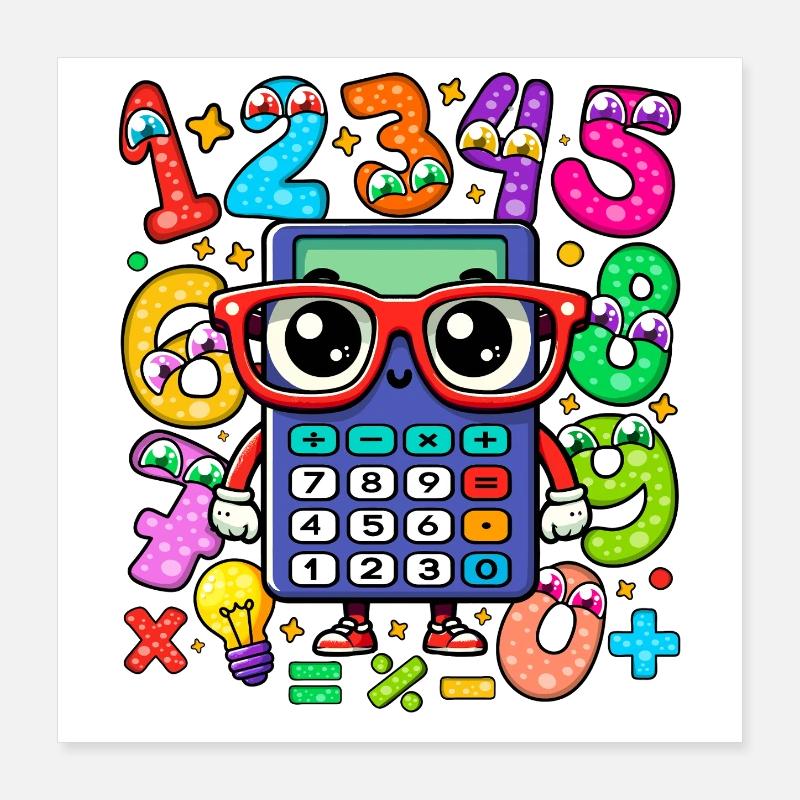 Number Whimsical Math Robot with Numbered Digits Poster 16" x 16" (40x40 cm)