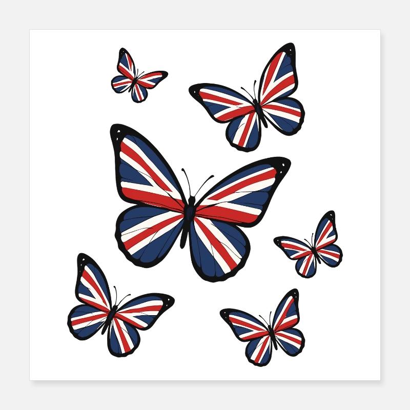 Union Jack Schmetterlinge Poster 40x40 cm
