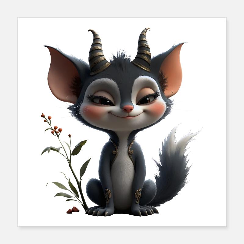Waldgoblin-Katze mit Hörnern Poster 40x40 cm