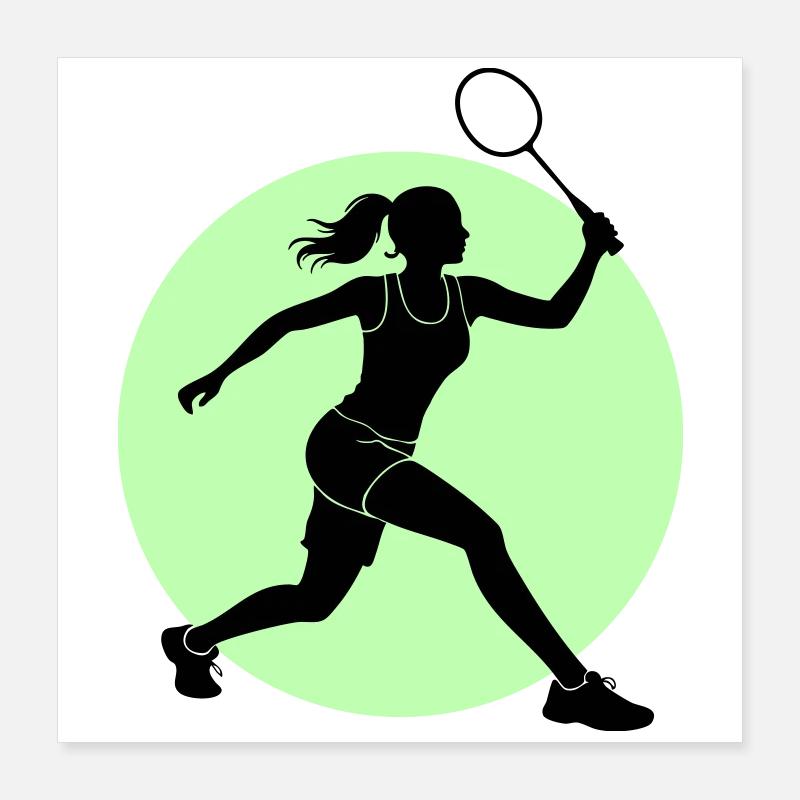 Badminton Player Forehand - Poster 16" x 16" (40x40 cm) - white