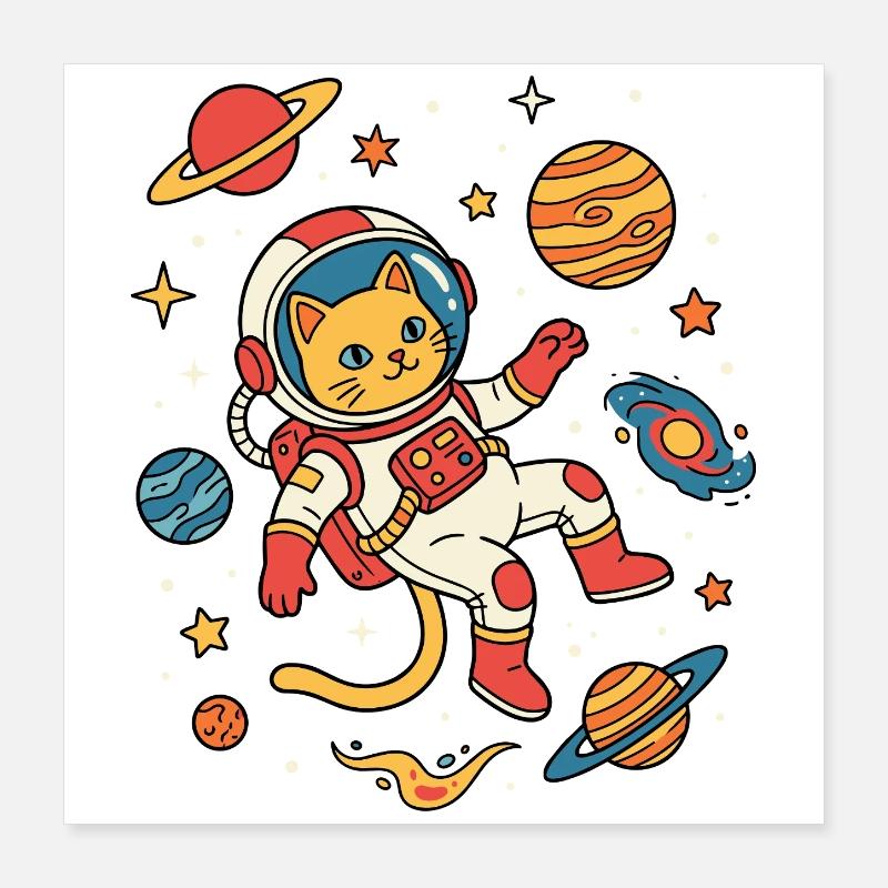 Astronaut Cat Galaxy Adventure Poster 40x40 cm