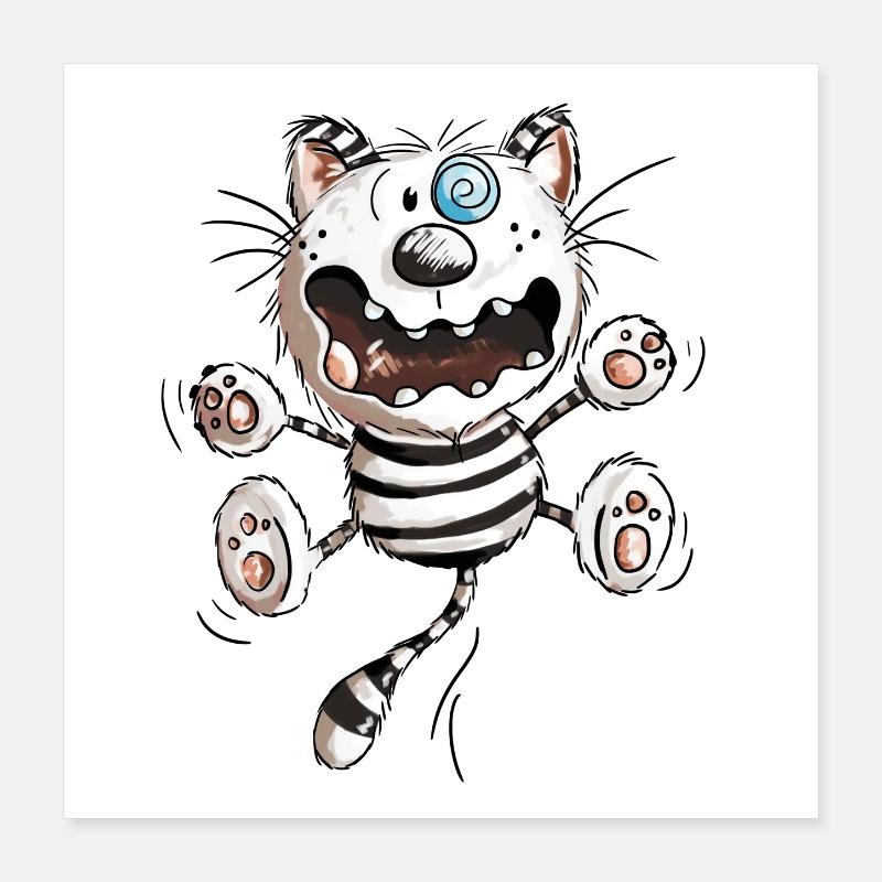 Crazy Cat - Funny Cats - Kitten - Comic-Fun Poster 16" x 16" (40x40 cm)