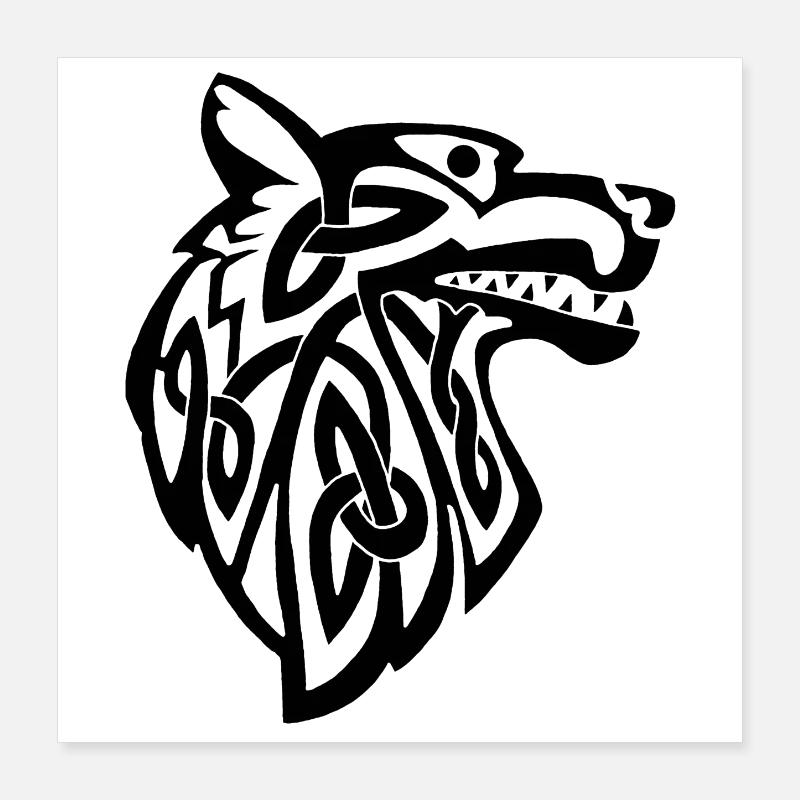 Wolf schwarz Wikinger Poster 40x40 cm