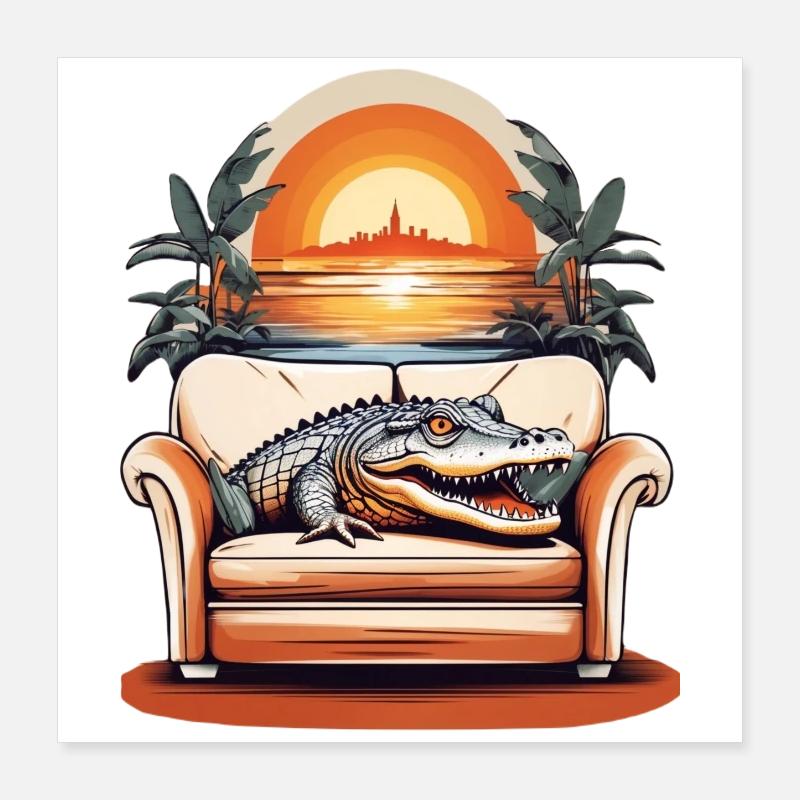 Alligator sur canapé Poster 40 x 40 cm