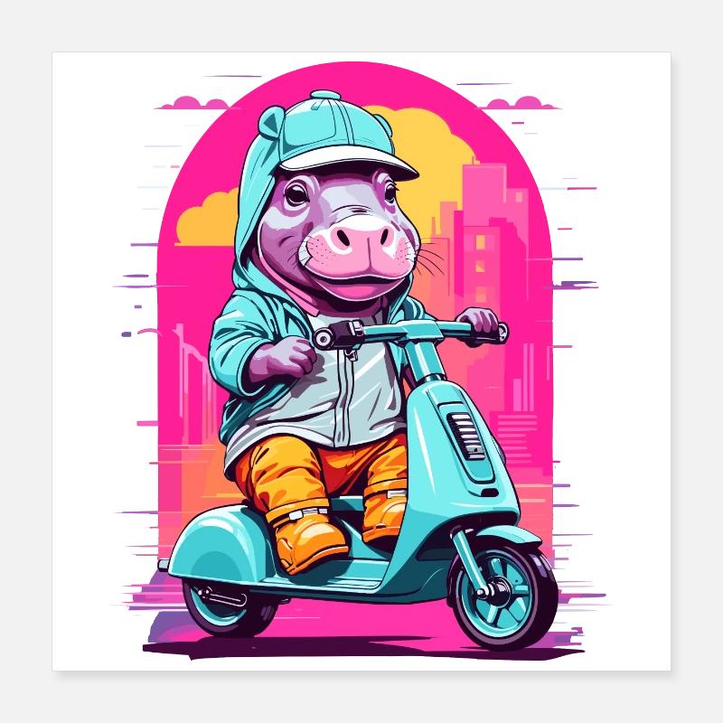 Hippopotamus on Scooter Poster 16" x 16" (40x40 cm)