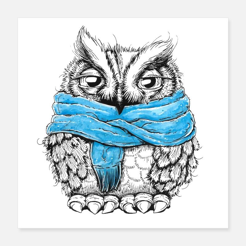 Eule mit Schal Poster 40x40 cm