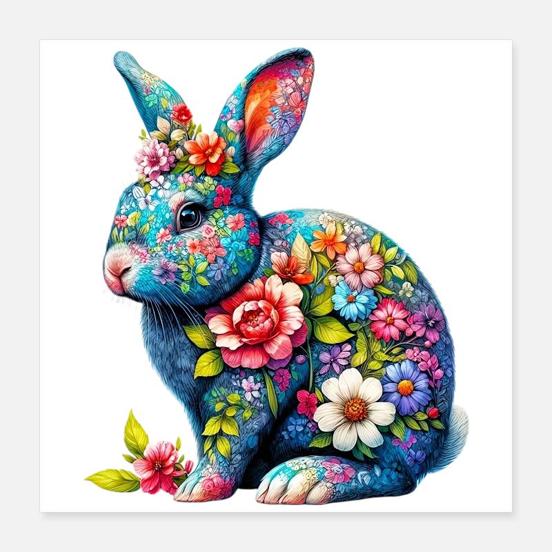 Lapin décoré de fleurs Poster 40 x 40 cm