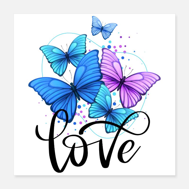 Love,Schmetterlinge,Liebe,flower power,Frau, Poster 40x40 cm