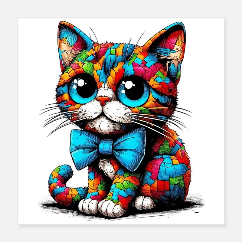 Katze mit Fliege Poster 40x40 cm