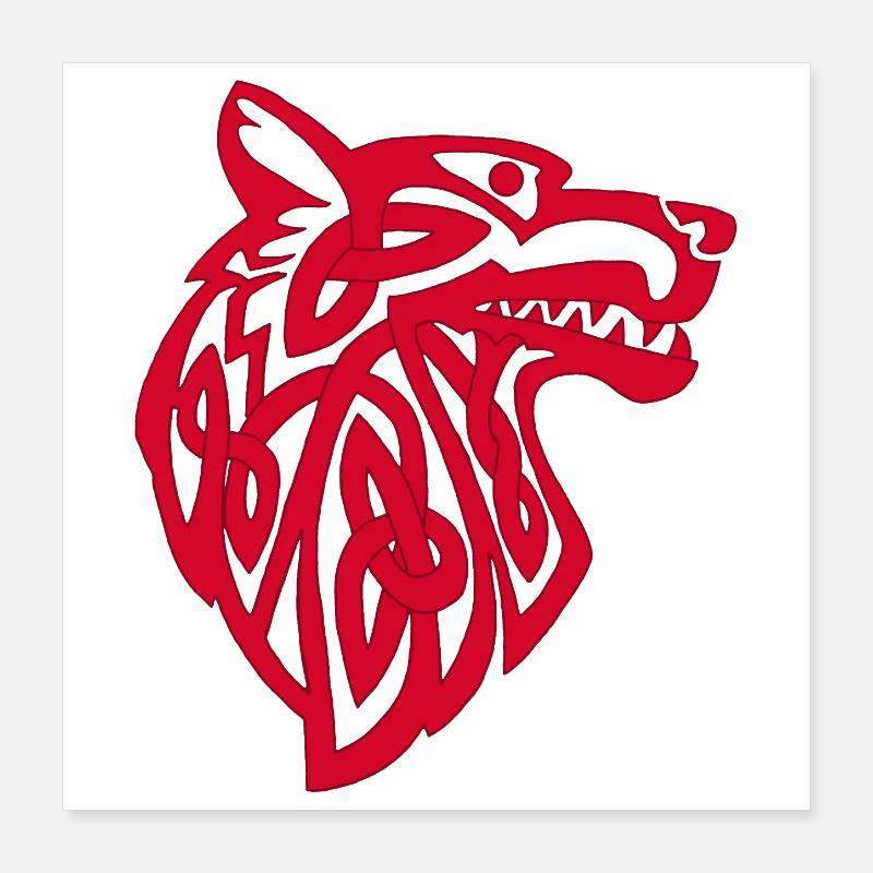 Wikinger Roter Wolf Poster 40x40 cm