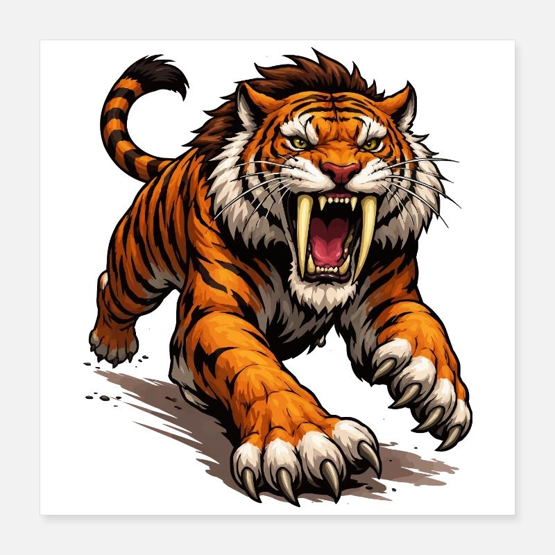 Comic Tiger Attack Poster 16" x 16" (40x40 cm)