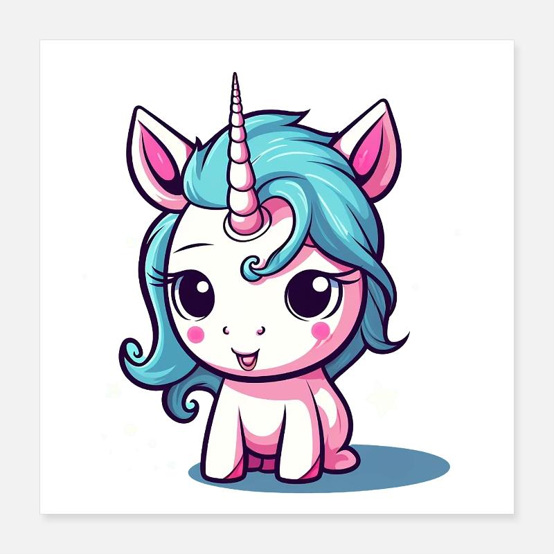 Blauhaariges Einhornchen Sticker Poster 40x40 cm