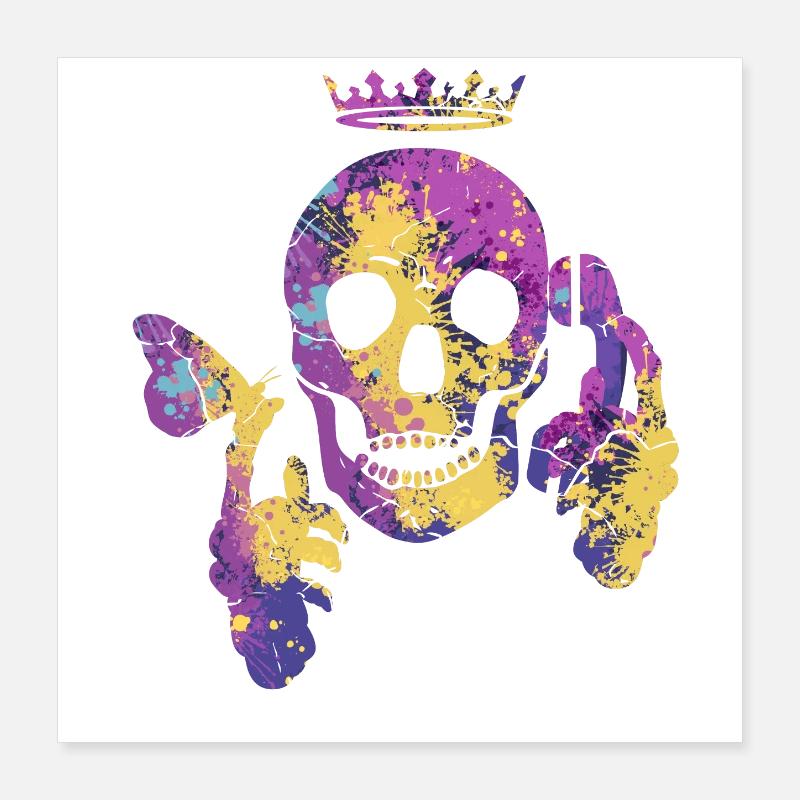 Totenkopf mit Schmetterling Poster 40x40 cm