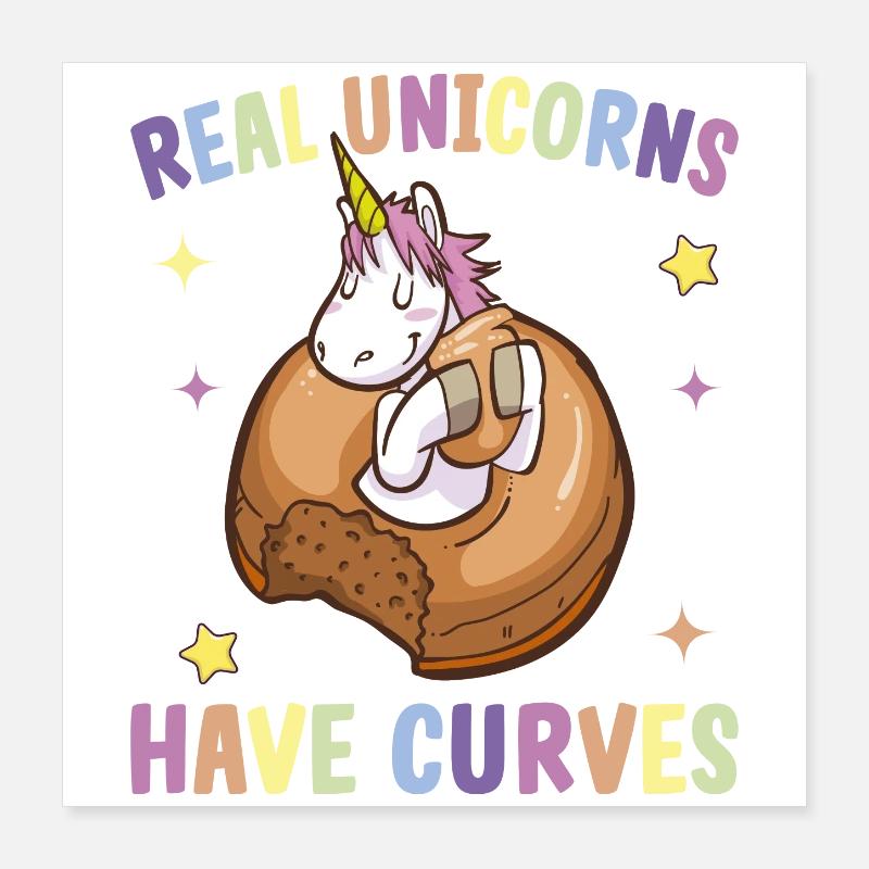 Echtes Einhorn hat Kurven mollig Einhornfan Poster 40x40 cm
