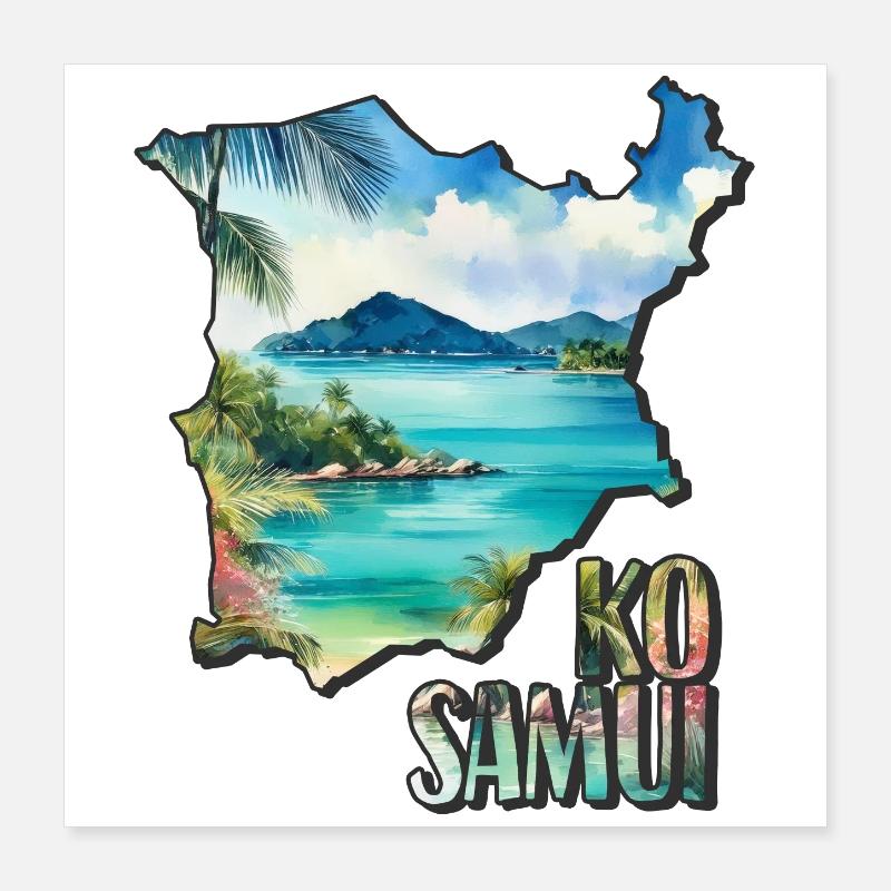 Carte aquarelle Ko Samui Poster 40 x 40 cm
