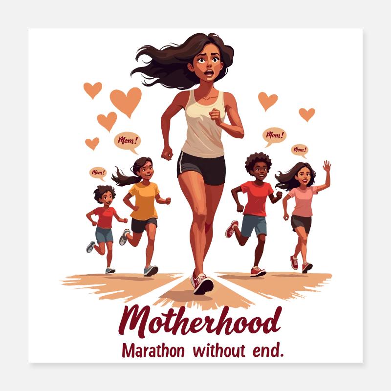 Être mère : un marathon sans fin. Poster 40 x 40 cm