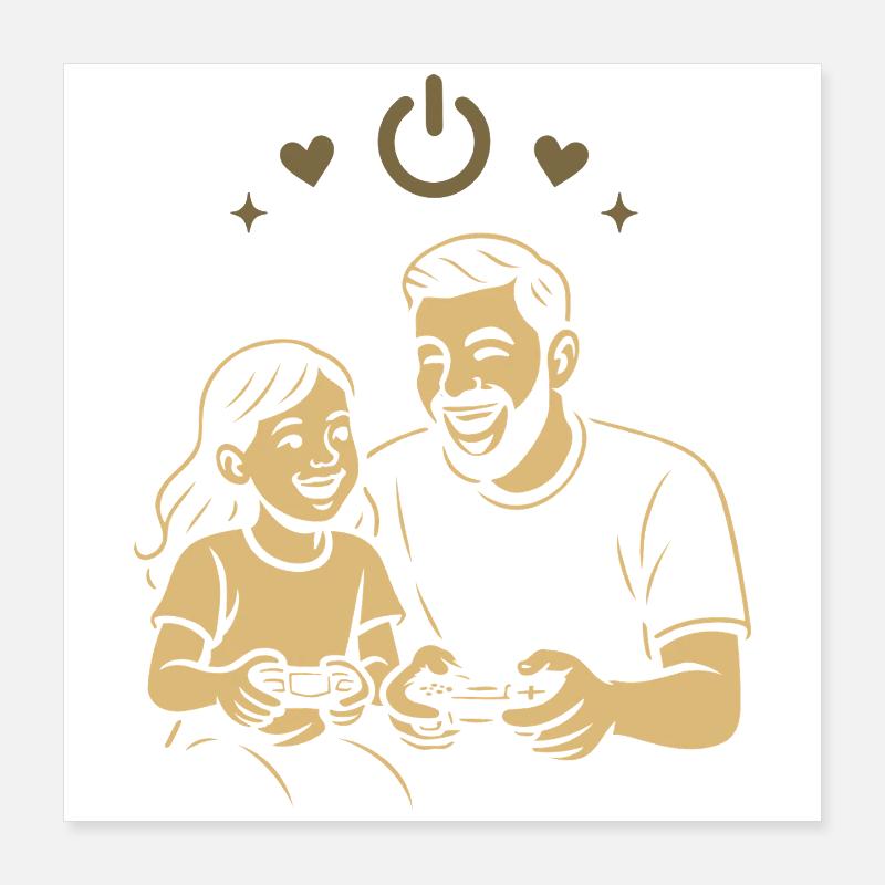 Dad & Daughter Gaming - Retro Style Poster 16" x 16" (40x40 cm)