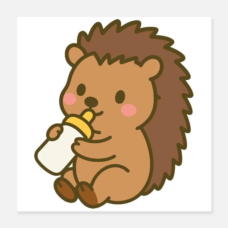 Igelchen mit Milchflasche Poster 40x40 cm