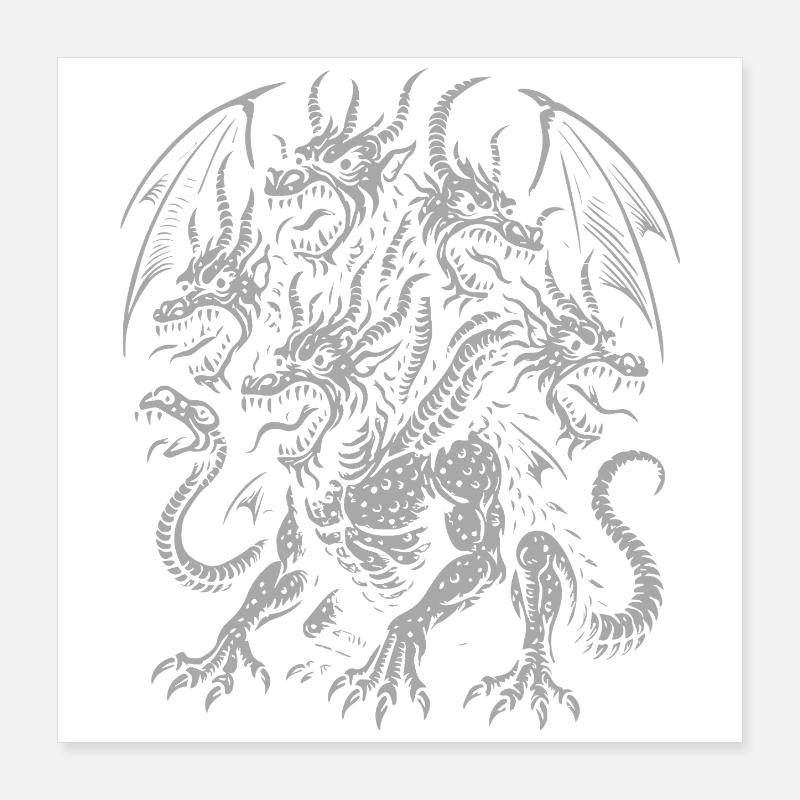 Bukavac -Mythical Multi-Headed Dragon Illustration Poster 16" x 16" (40x40 cm)