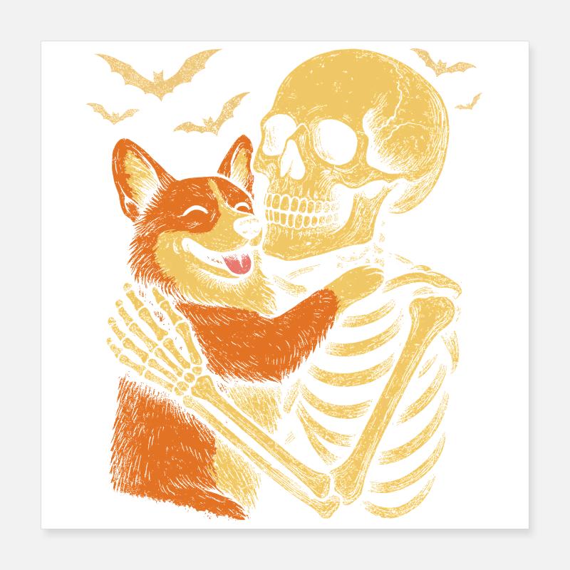 Halloween Mignon Squelette Câlin Corgi Poster 40 x 40 cm