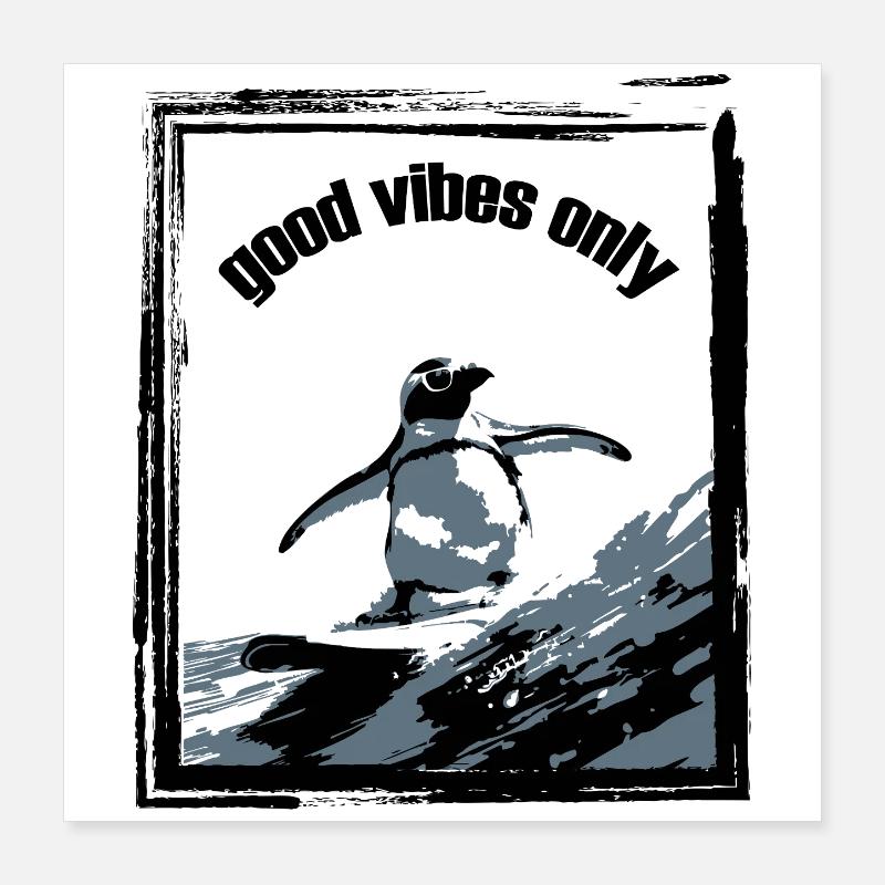 Pinguin Surfbrett Kunstdruck Poster 40x40 cm