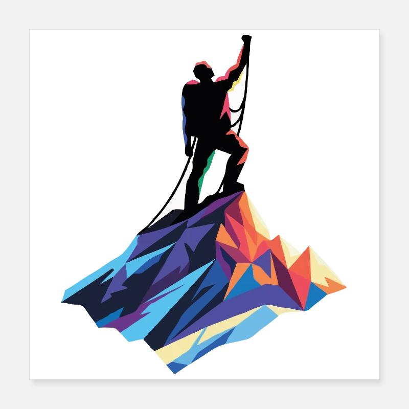 Bergsteiger am Gipfel Poster 40x40 cm
