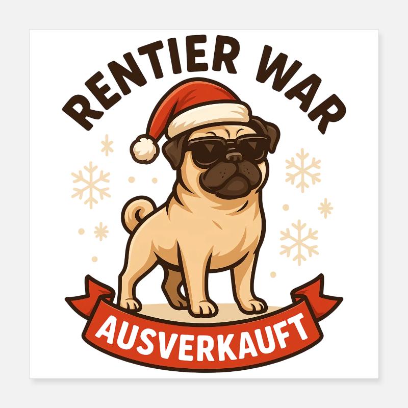 Reindeer a affiché complet Pug Pug Poster 40 x 40 cm
