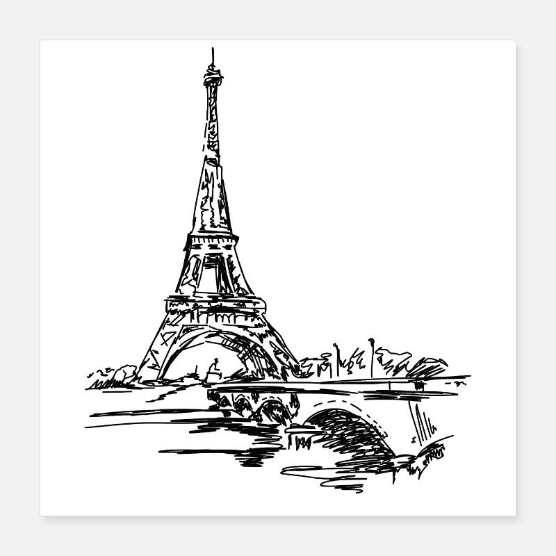 Pariser Skyline: Skizzenhafter Eiffel Turm Poster 40x40 cm