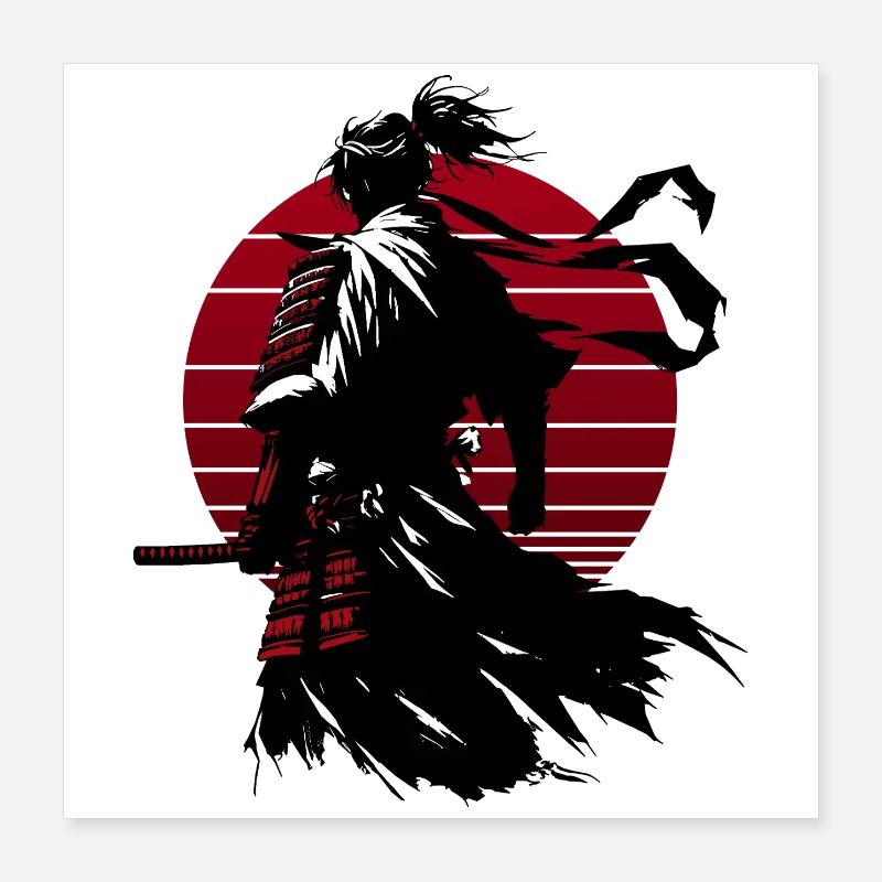 Samurai silhouette with red circle Poster 16" x 16" (40x40 cm)