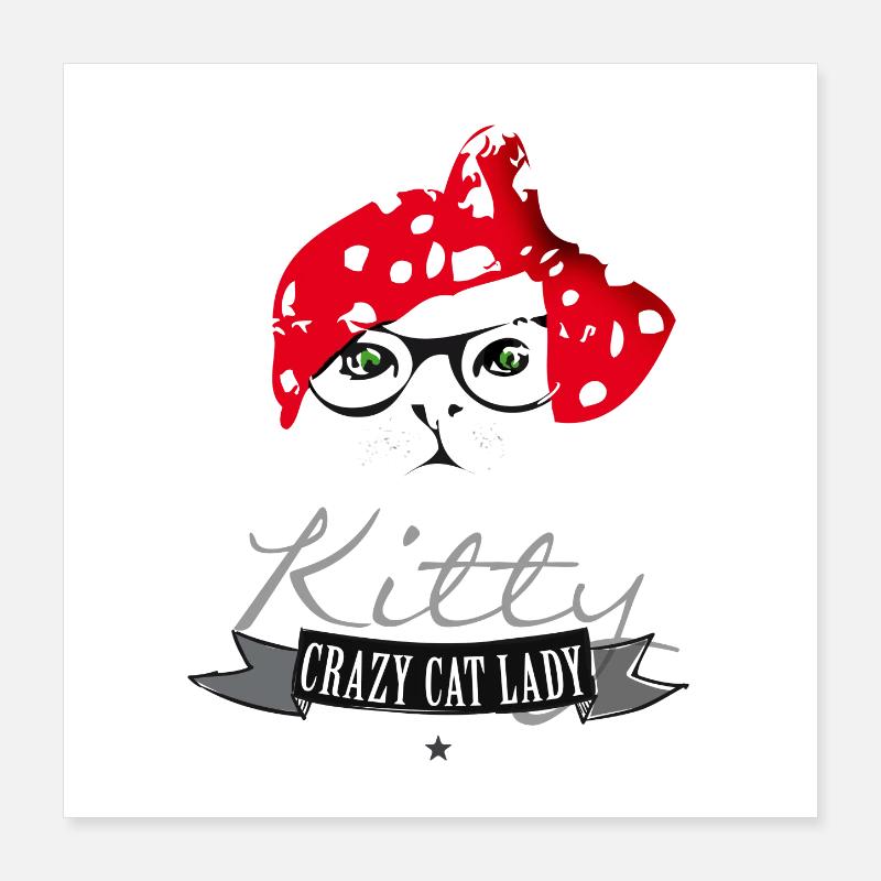 katze hipster kitty crazy cat lady rot kopftuch br Poster 40x40 cm