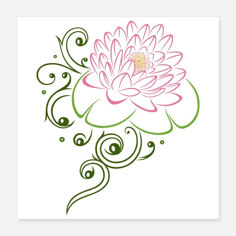 Lotusblüte mit Seerosenblättern. Lotus. Poster 40x40 cm