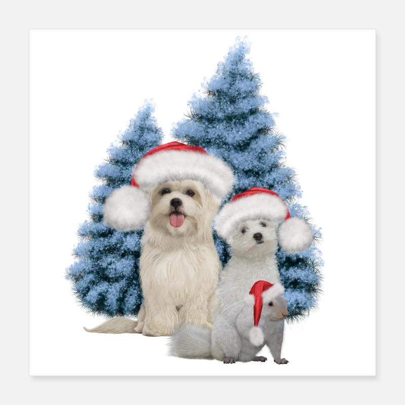 Weihnachtsnetter Hund mit Eichhörnchen Poster 40x40 cm