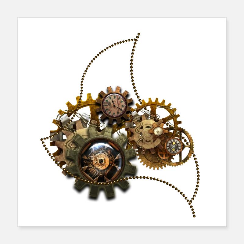 Steampunk, wunderbare Uhr mit Getriebe. Poster 40x40 cm