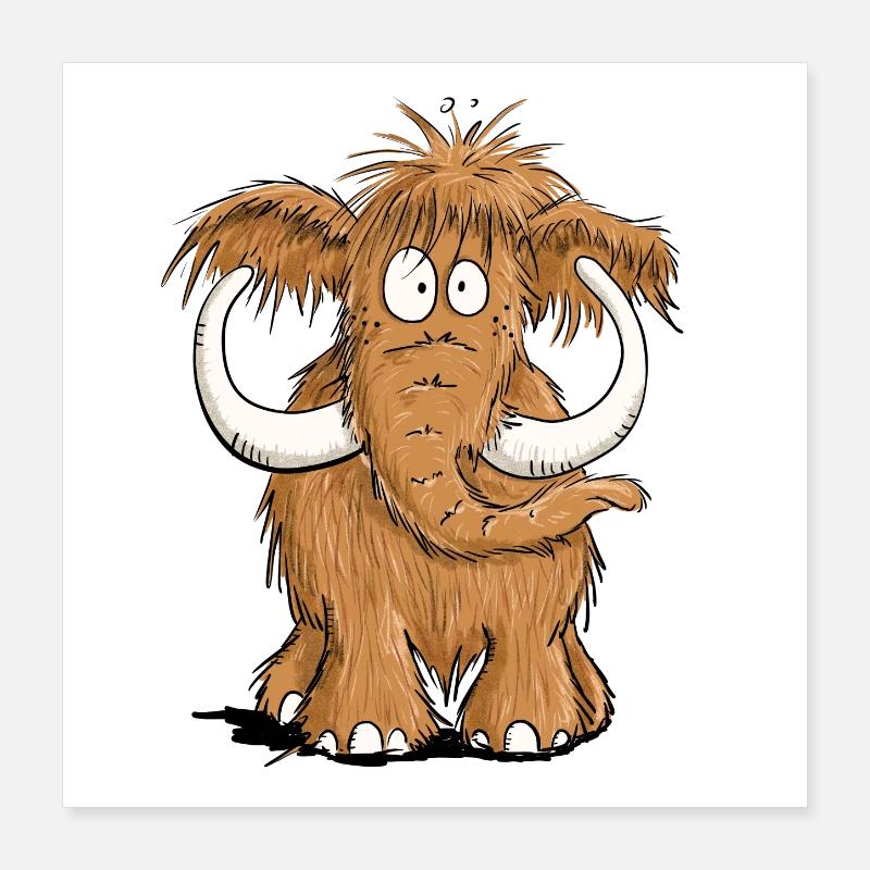 Furry Mammoth I Comic Animals I Elephant Gift Poster 16" x 16" (40x40 cm)