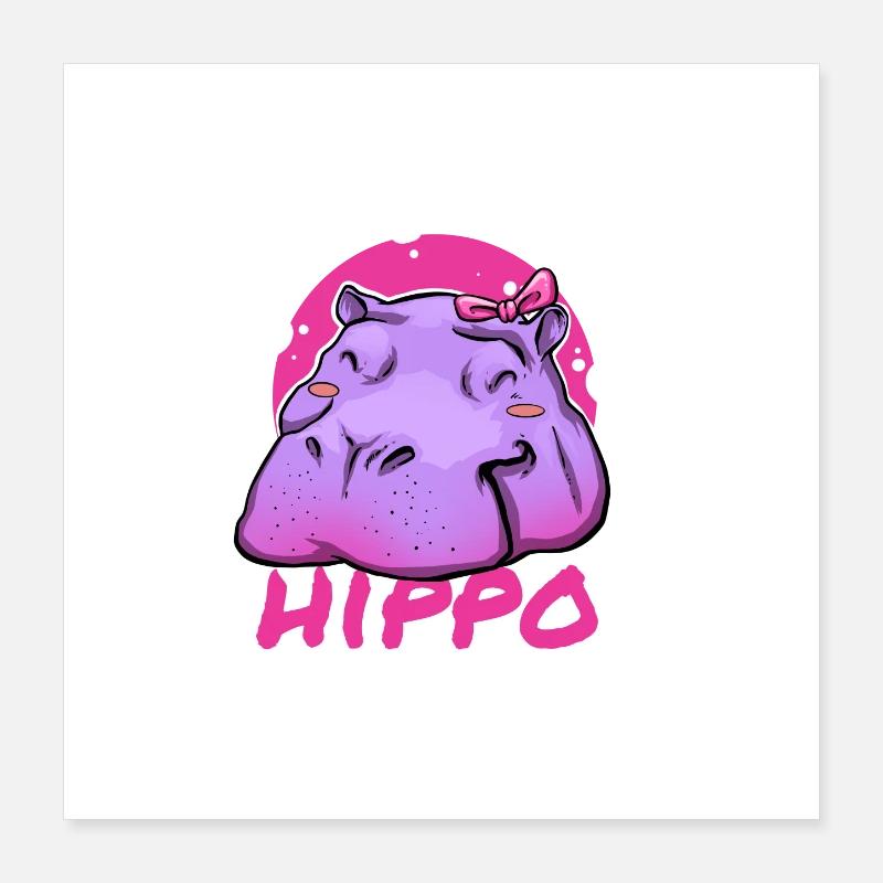 Cute Hippo with Pink Bow Poster 16" x 16" (40x40 cm)