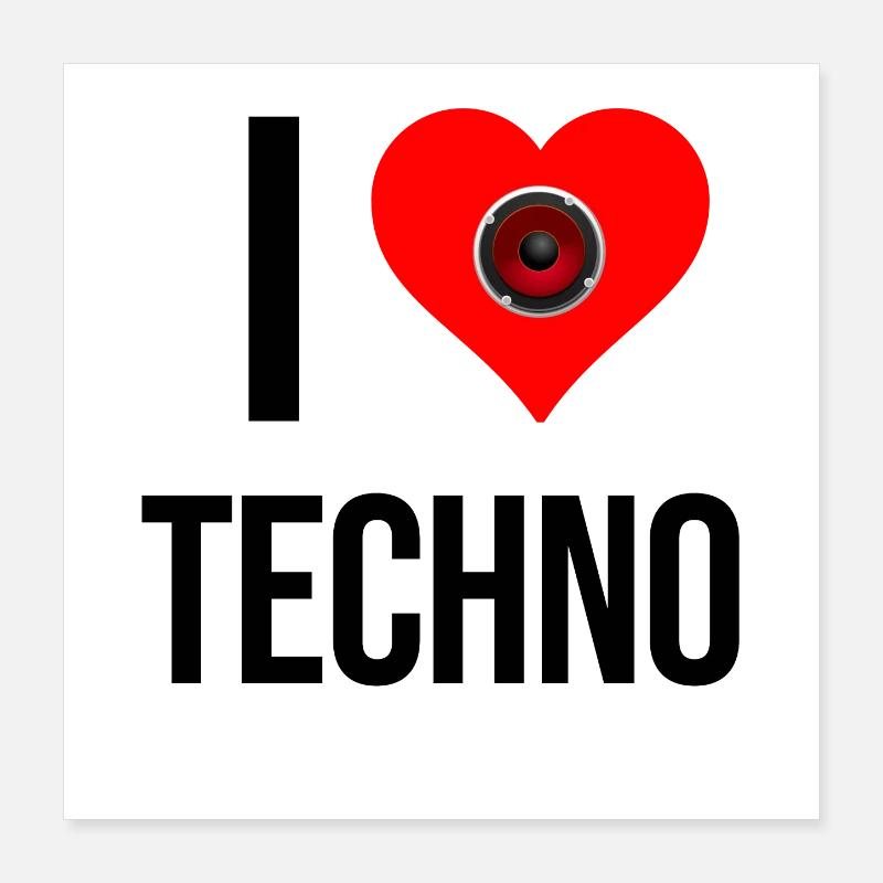 I Love Techno – battement de cœur avec basse Poster 40 x 40 cm
