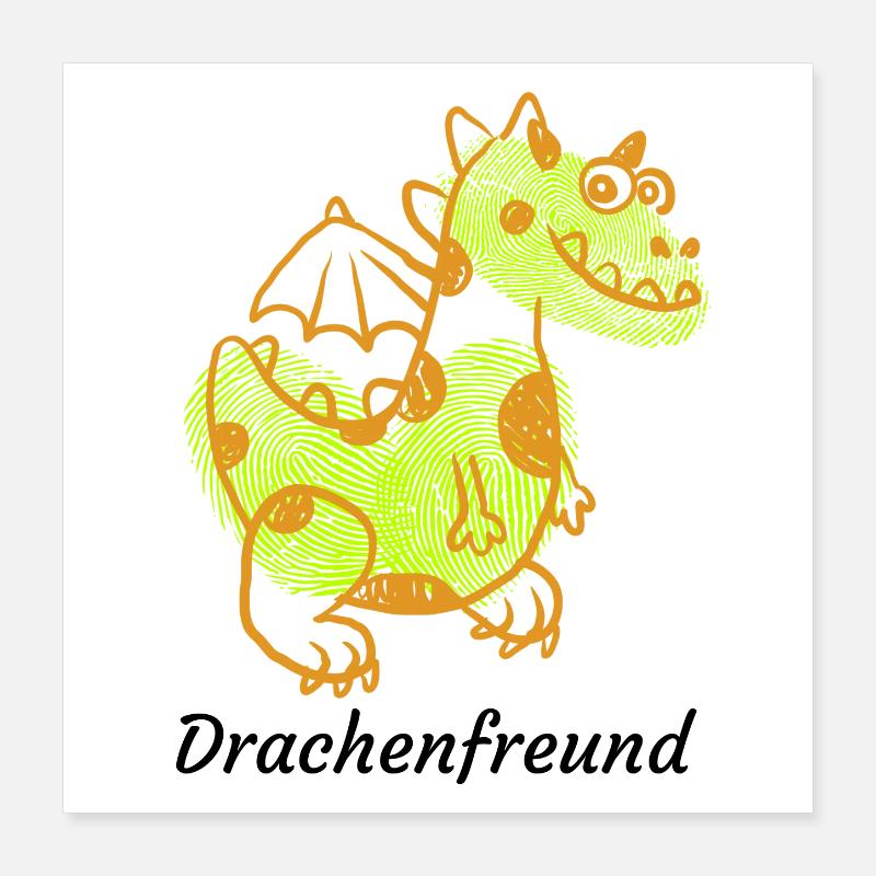 Drachenfreund Drache Fingerprint Märchenfigur Poster 40x40 cm