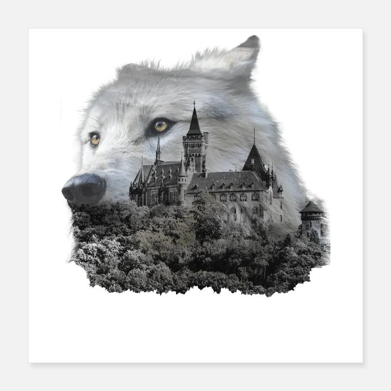 Wolf, wolf's head and the Harz Poster 16" x 16" (40x40 cm)