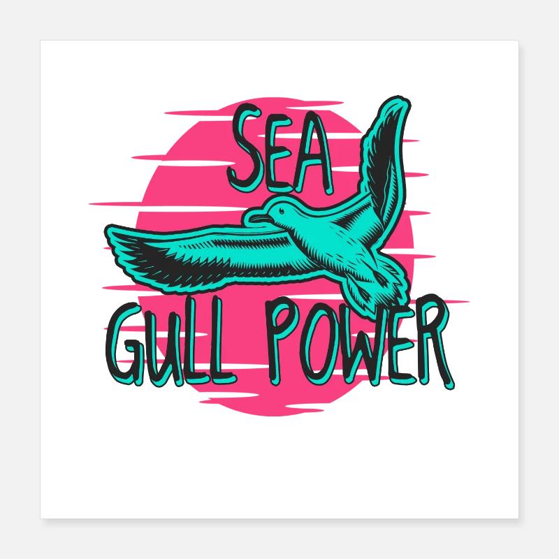 Graphisme rétro de mouette de mouette de mer Puissance de la mouette Poster 40 x 40 cm