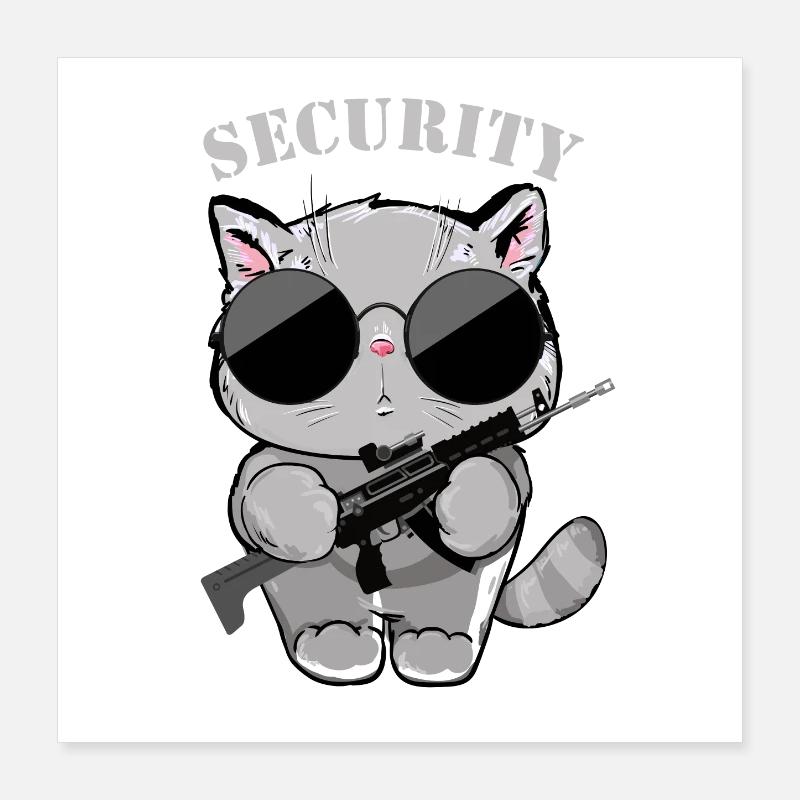 Agent de sécurité Cat avec pistolet Poster 40 x 40 cm