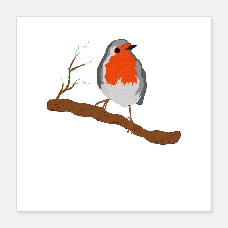 Rotkehlchen mit Prächtigen Federkleid auf Ast Poster 40x40 cm