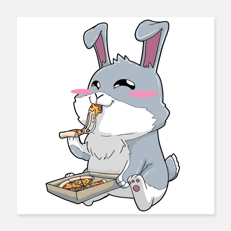Lapin drôle mangeant de la pizza Poster 40 x 40 cm