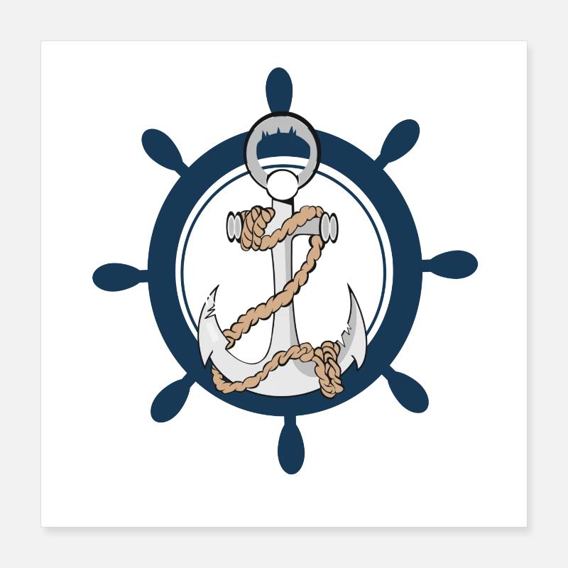 Anker mit Steuerrad hard Backbord Poster 40x40 cm
