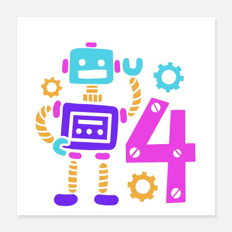 4. Geburtstag Roboter Poster 40x40 cm
