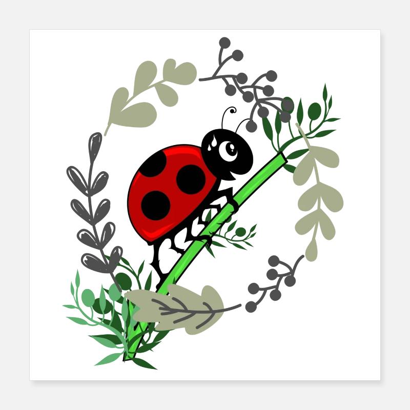 Ladybug botany comic style Poster 16" x 16" (40x40 cm)