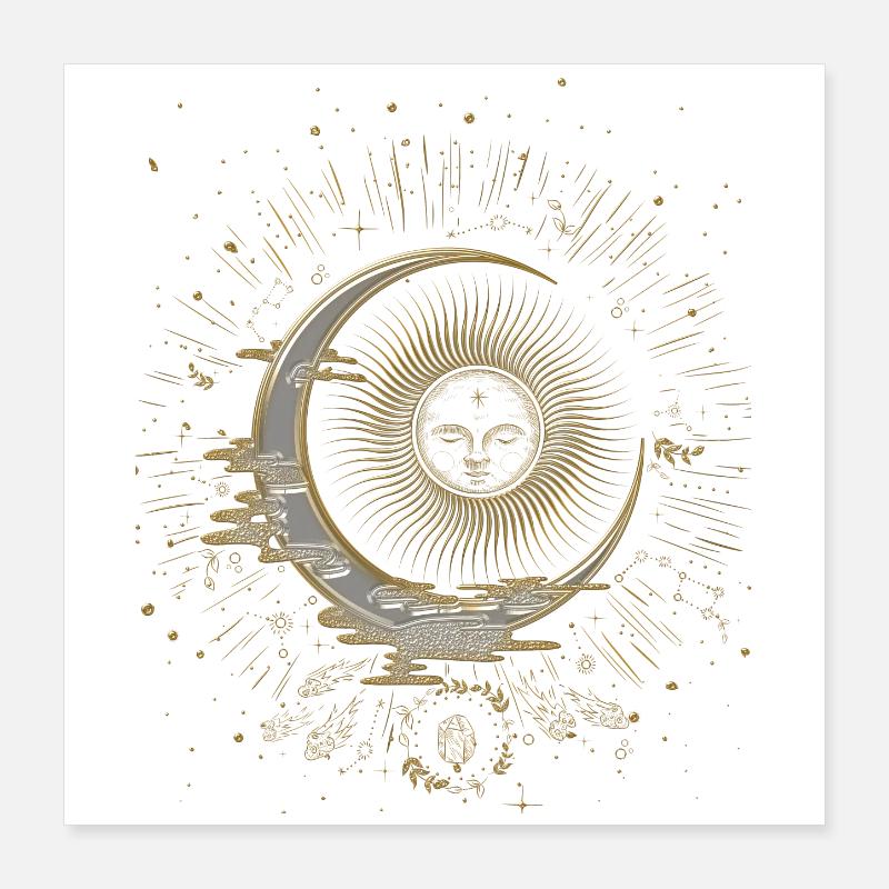 Le soleil et la lune avec des étoiles Poster 40 x 40 cm