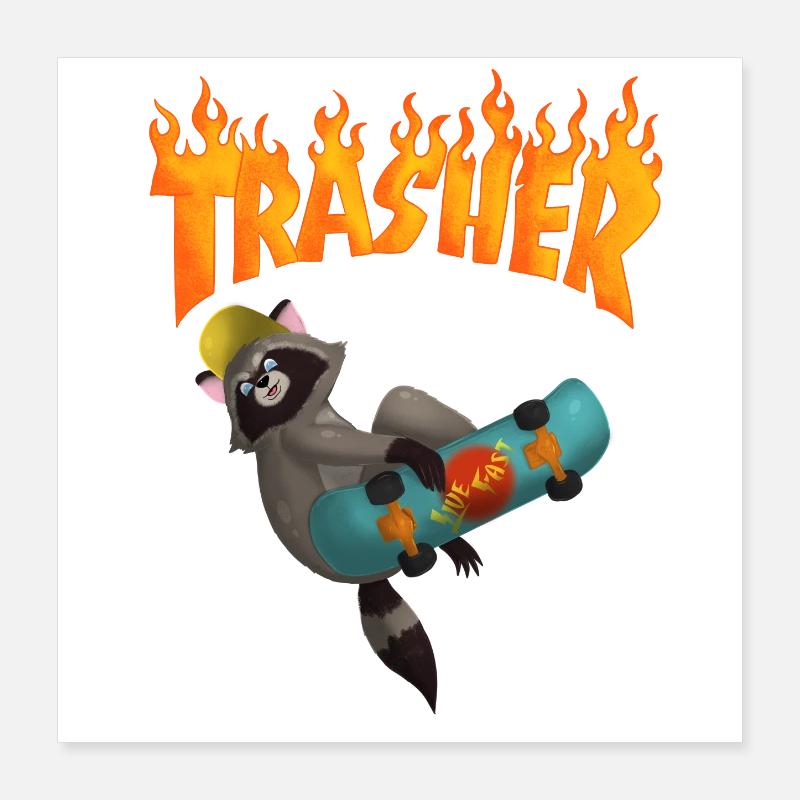 Waschbär Skateboard Poster 40x40 cm