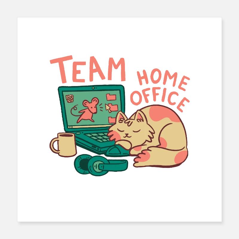 Équipe Home office chat Travail Travail Bureau Poster 40 x 40 cm
